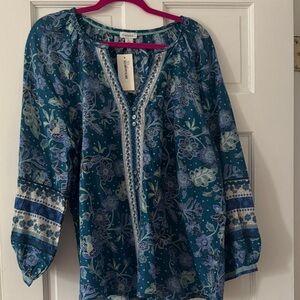 Sundance Teal and Blue Floral Blouse